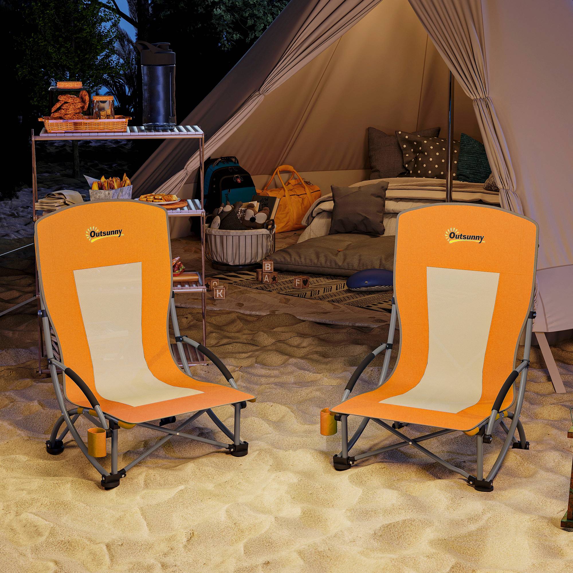 Lot de 2 chaises de plage pliantes métal et tissu orange 70 x 58 x 79 cm - PANGIVO - Image 10