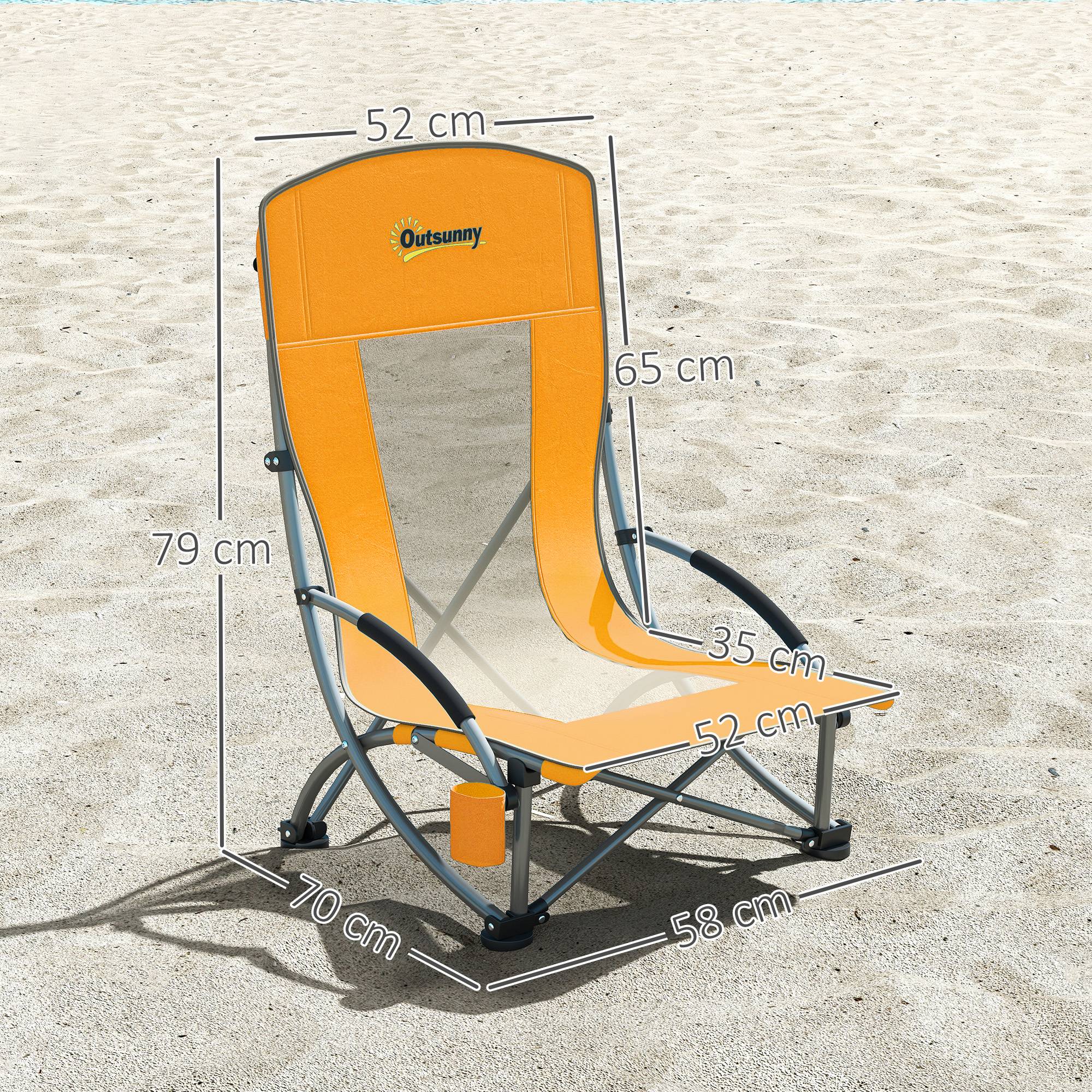 Lot de 2 chaises de plage pliantes métal et tissu orange 70 x 58 x 79 cm - PANGIVO - Image 5