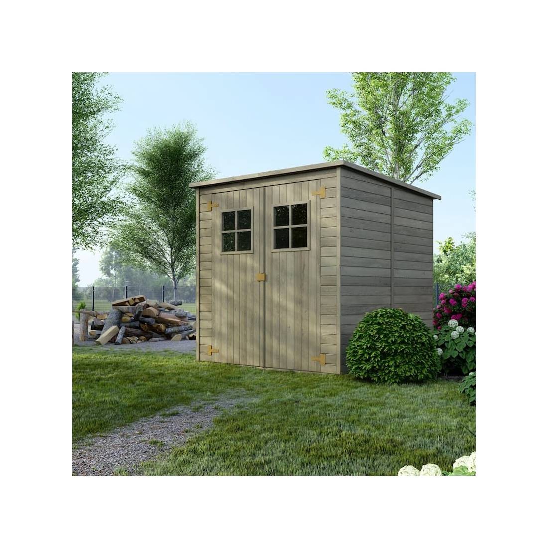 Altanka - Abri de jardin en bois 3.42 m2 - 1.9x1.8 m - traité - Couleur: vert - DOM10 - ALTANKA - Image 2