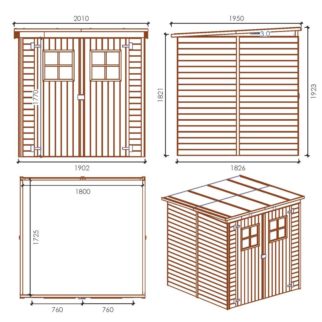 Altanka - Abri de jardin en bois 3.42 m2 - 1.9x1.8 m - traité - Couleur: vert - DOM10 - ALTANKA - Image 4