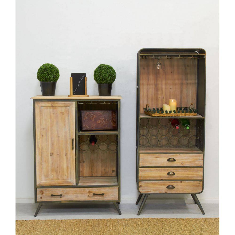 Aubry Gaspard - Meuble bar en bois et métal étagères et tiroirs - Imagen 2