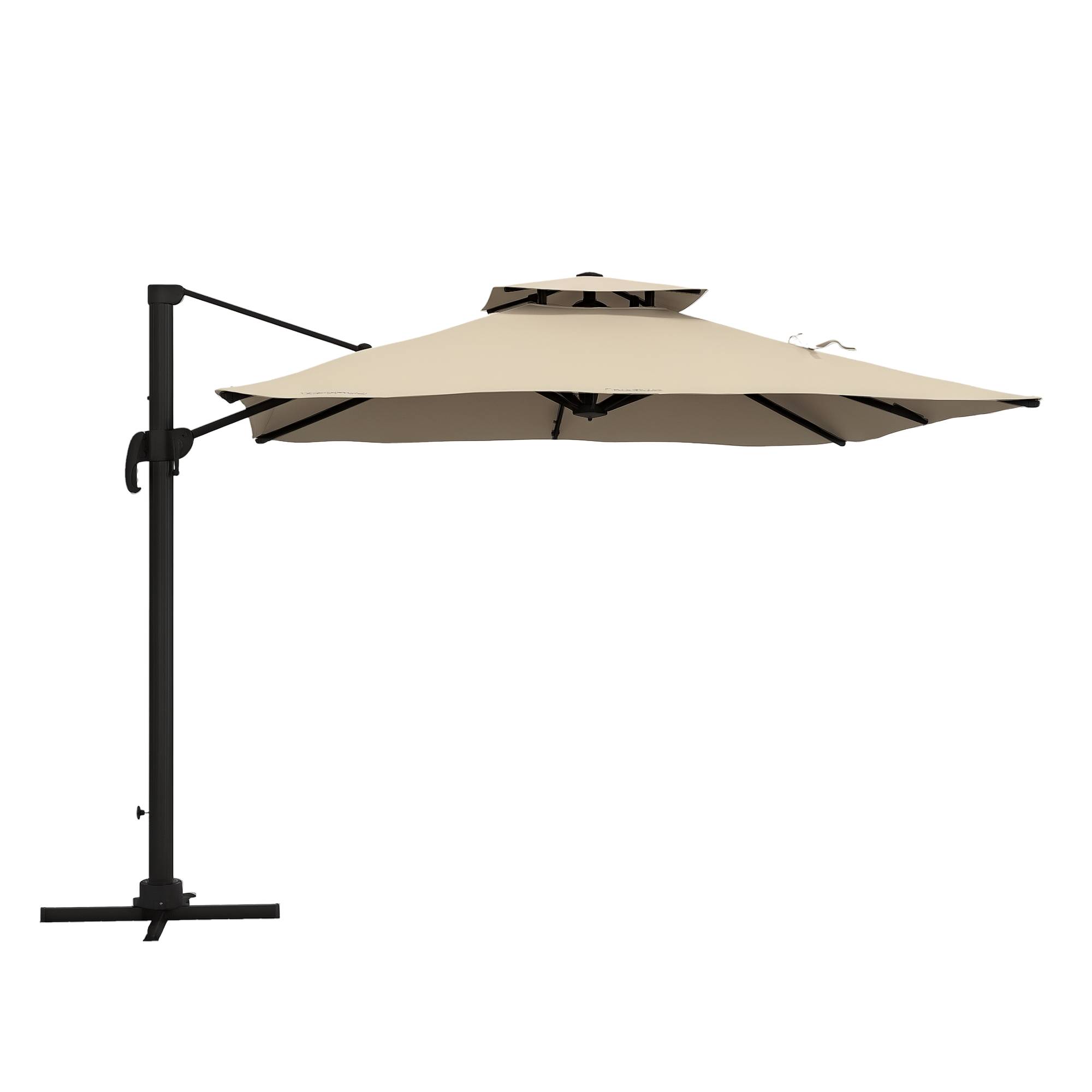 Parasol déporté aluminium pour terrasse double toit rotation 360° 3x3m ...