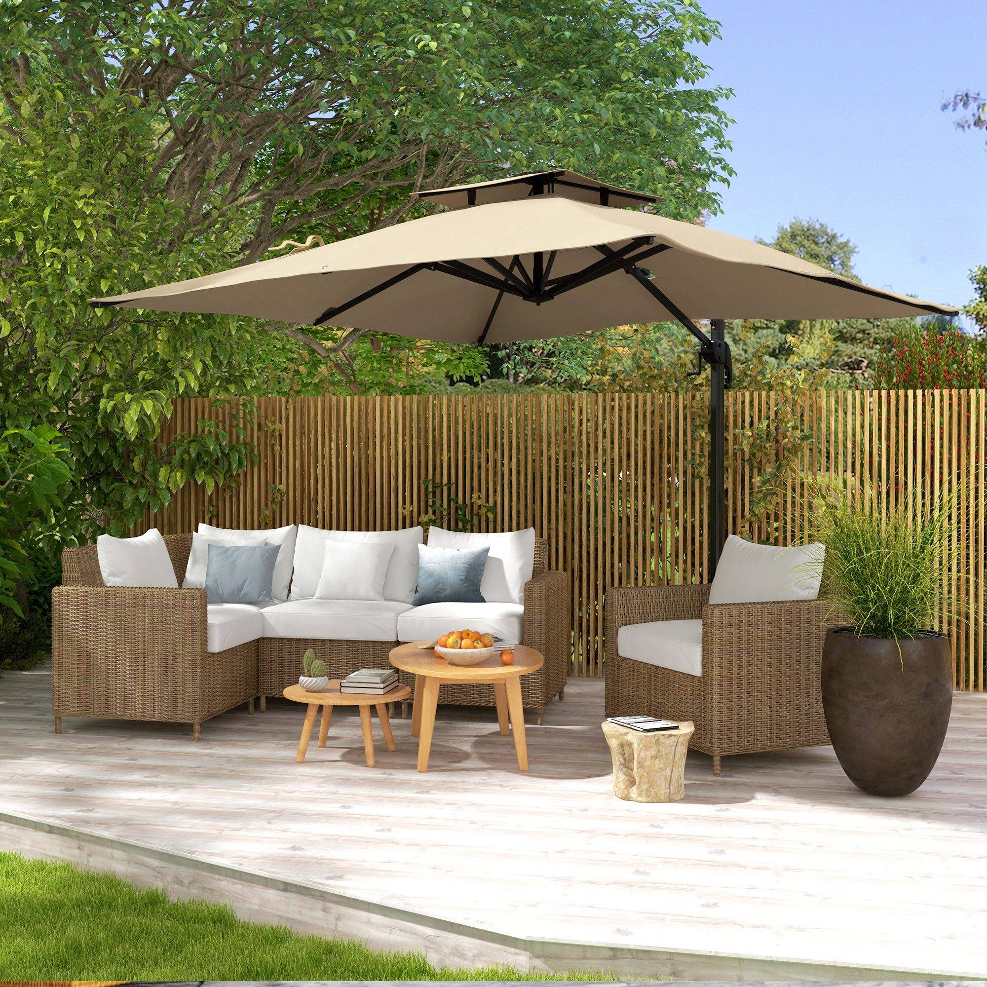 Parasol déporté aluminium pour terrasse double toit rotation 360° 3x3m ...