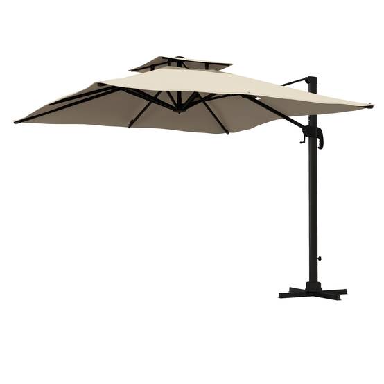 Parasol déporté aluminium pour terrasse double toit rotation 360° 3x3m ...