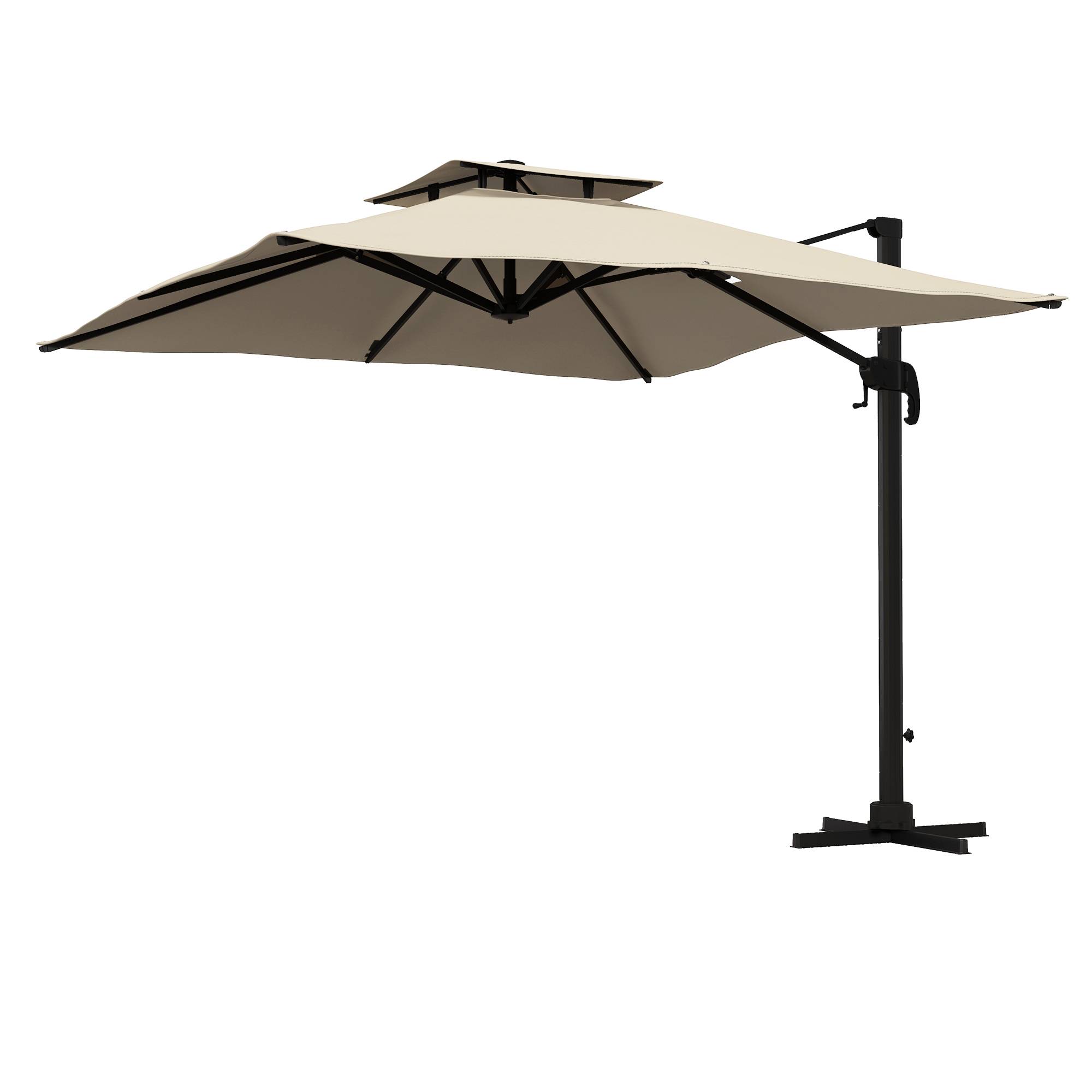 Parasol déporté aluminium pour terrasse double toit rotation 360° 3x3m ...