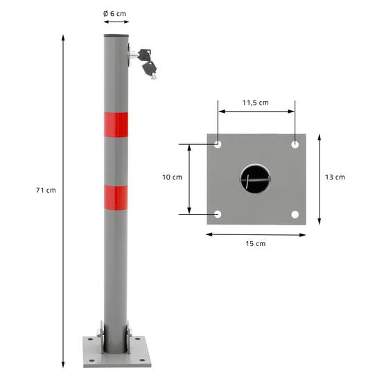 3x Barrière de Parking Rabattable - 71 cm - Rond - en Acier - Verrouillable avec Clés - Poteau Borne de Stationnement Pliable - Image 6