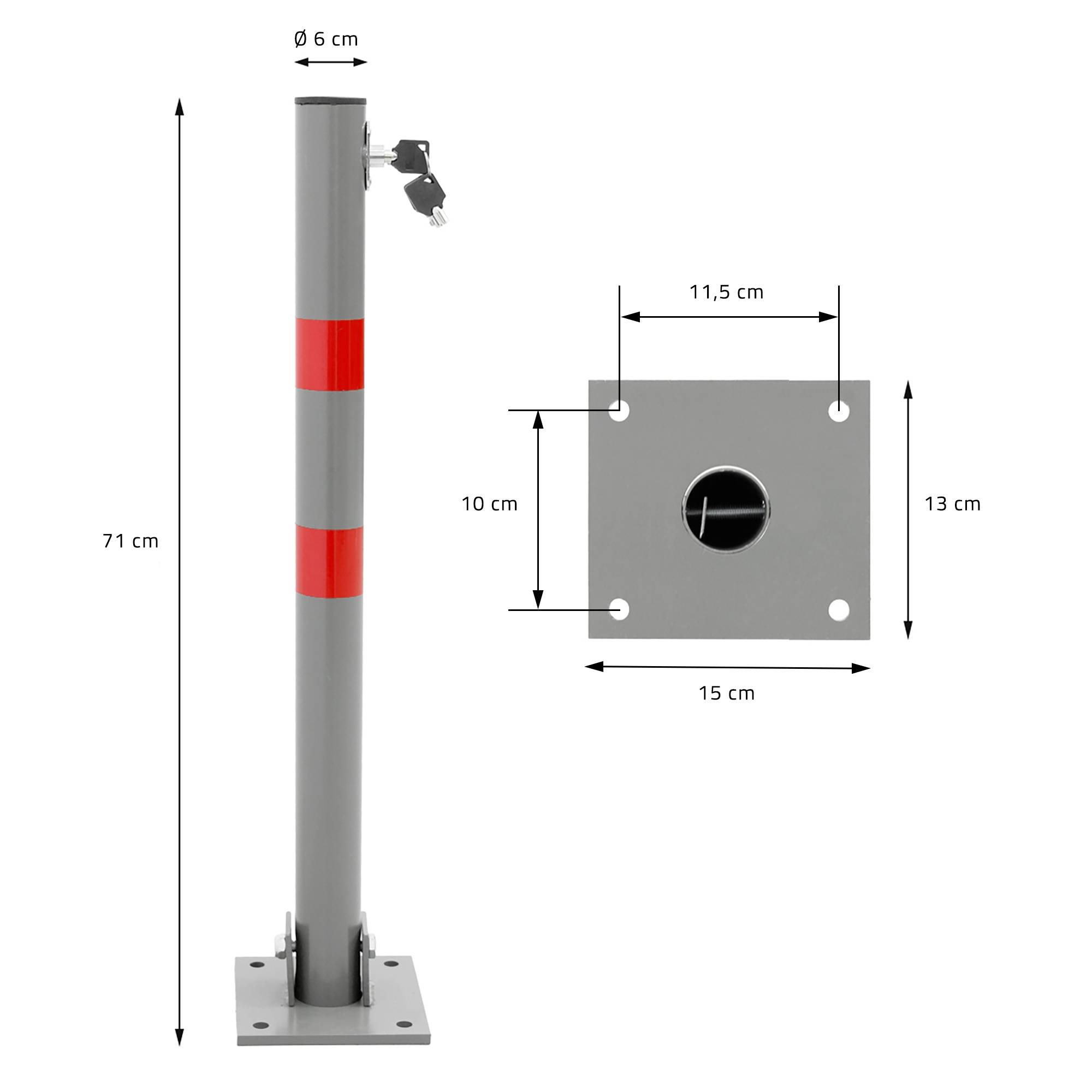 3x Barrière de Parking Rabattable - 71 cm - Rond - en Acier - Verrouillable avec Clés - Poteau Borne de Stationnement Pliable - Image 6
