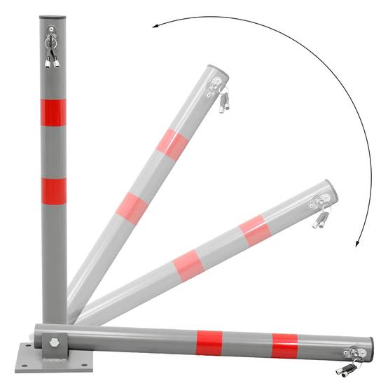 3x Barrière de Parking Rabattable - 71 cm - Rond - en Acier - Verrouillable avec Clés - Poteau Borne de Stationnement Pliable - Image 3