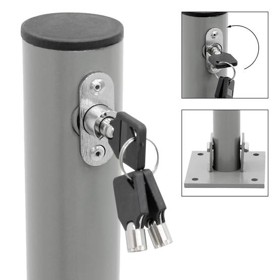3x Barrière de Parking Rabattable - 71 cm - Rond - en Acier - Verrouillable avec Clés - Poteau Borne de Stationnement Pliable - Image 4