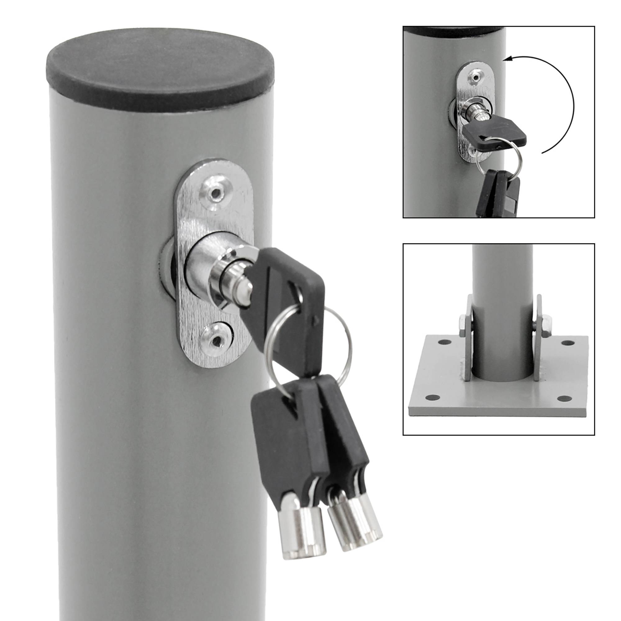 3x Barrière de Parking Rabattable - 71 cm - Rond - en Acier - Verrouillable avec Clés - Poteau Borne de Stationnement Pliable - Image 4