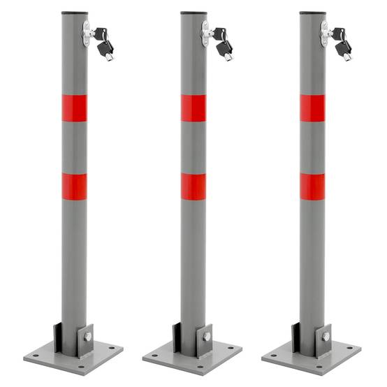 3x Barrière de Parking Rabattable - 71 cm - Rond - en Acier - Verrouillable avec Clés - Poteau Borne de Stationnement Pliable - Image 1