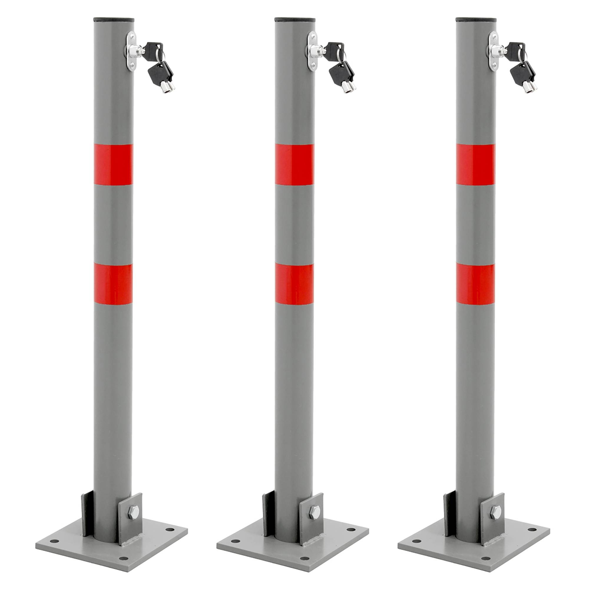 3x Barrière de Parking Rabattable - 71 cm - Rond - en Acier - Verrouillable avec Clés - Poteau Borne de Stationnement Pliable - Image 1