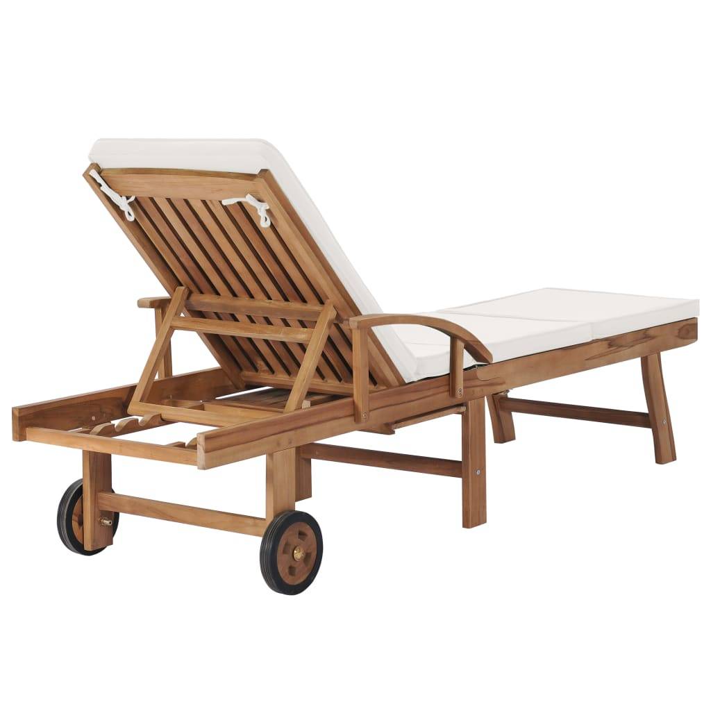 Helloshop26 - Lot de 2 transats chaise longue bain de soleil lit de jardin terrasse meuble d'extérieur avec coussins bois de teck solide crème - Imagen 5