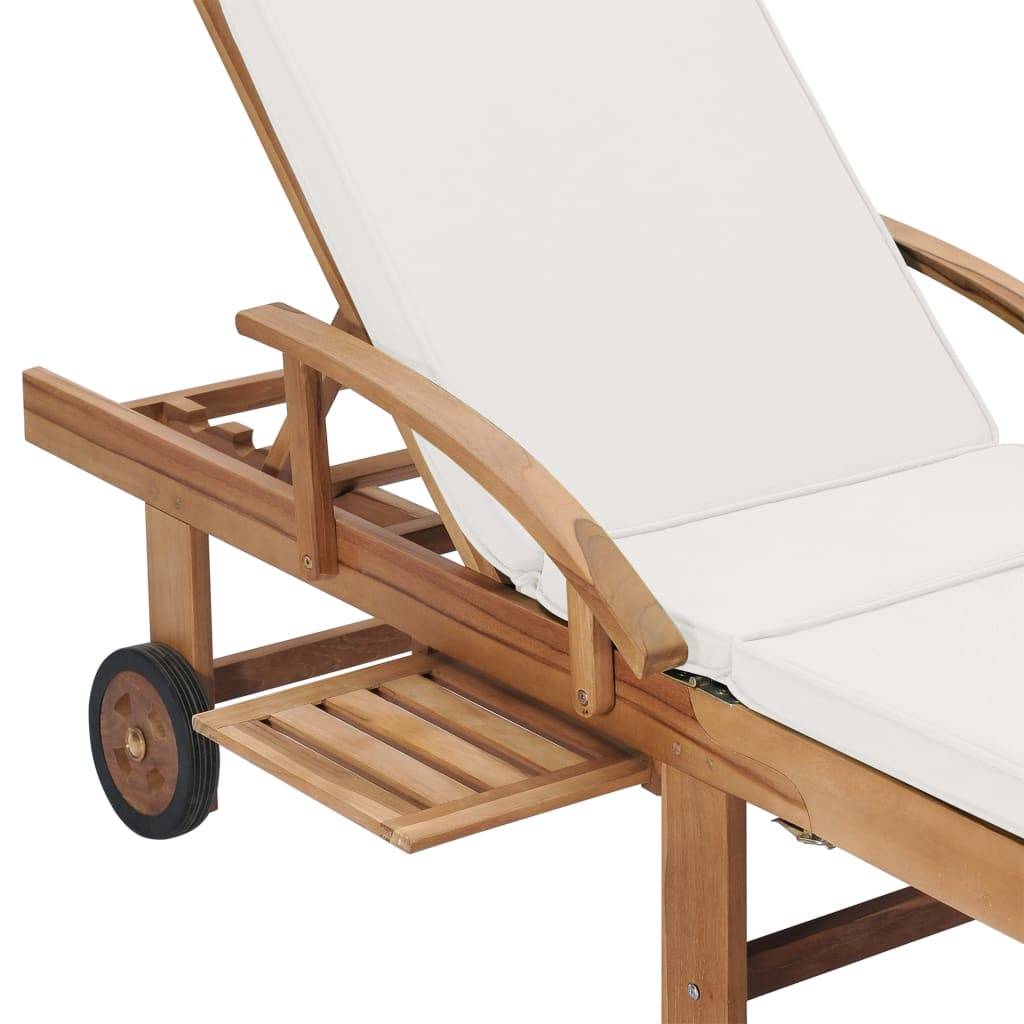Helloshop26 - Lot de 2 transats chaise longue bain de soleil lit de jardin terrasse meuble d'extérieur avec coussins bois de teck solide crème - Imagen 7