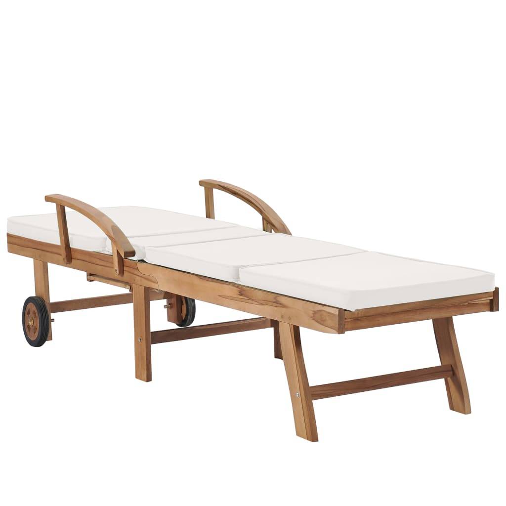 Helloshop26 - Lot de 2 transats chaise longue bain de soleil lit de jardin terrasse meuble d'extérieur avec coussins bois de teck solide crème - Imagen 6