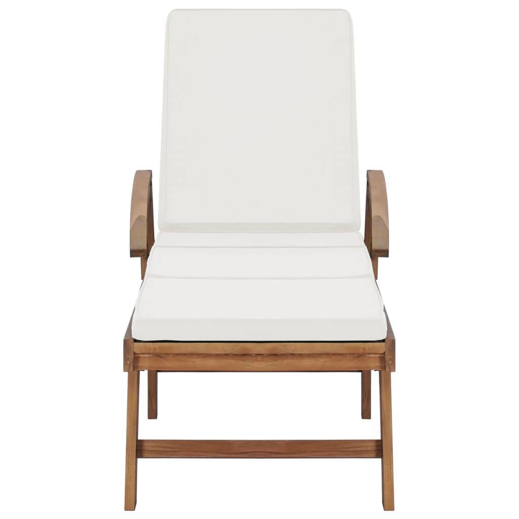 Helloshop26 - Lot de 2 transats chaise longue bain de soleil lit de jardin terrasse meuble d'extérieur avec coussins bois de teck solide crème - Imagen 3