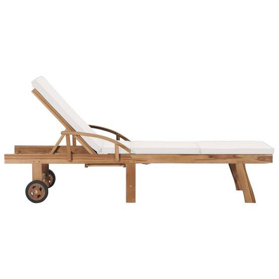 Helloshop26 - Lot de 2 transats chaise longue bain de soleil lit de jardin terrasse meuble d'extérieur avec coussins bois de teck solide crème - Imagen 4