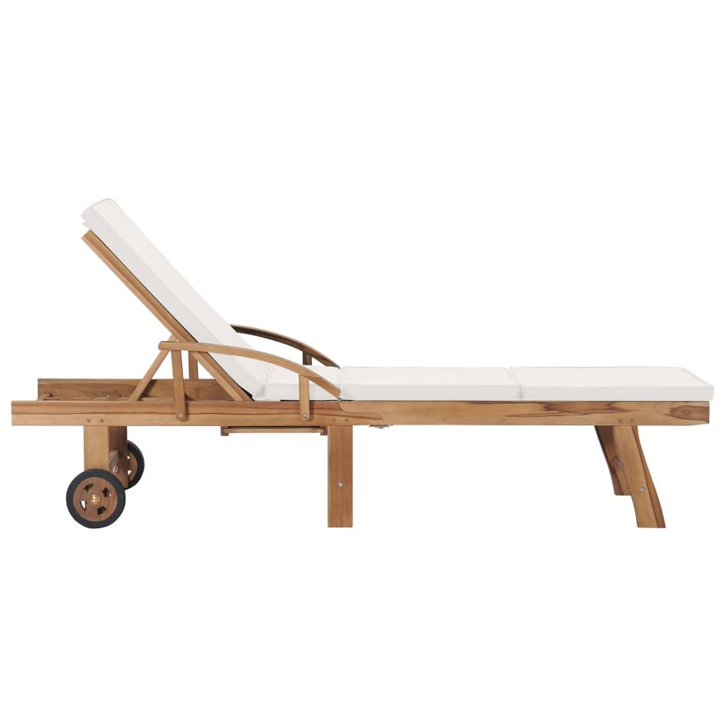 Helloshop26 - Lot de 2 transats chaise longue bain de soleil lit de jardin terrasse meuble d'extérieur avec coussins bois de teck solide crème - Imagen 4