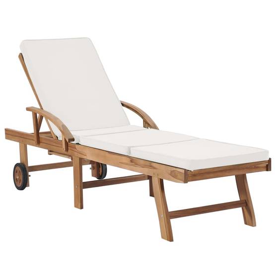 Helloshop26 - Lot de 2 transats chaise longue bain de soleil lit de jardin terrasse meuble d'extérieur avec coussins bois de teck solide crème - Imagen 2