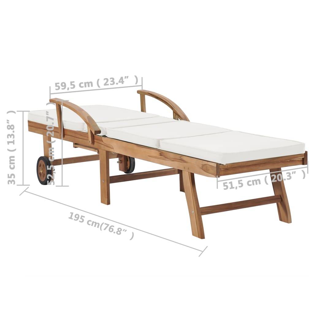Helloshop26 - Lot de 2 transats chaise longue bain de soleil lit de jardin terrasse meuble d'extérieur avec coussins bois de teck solide crème - Imagen 9