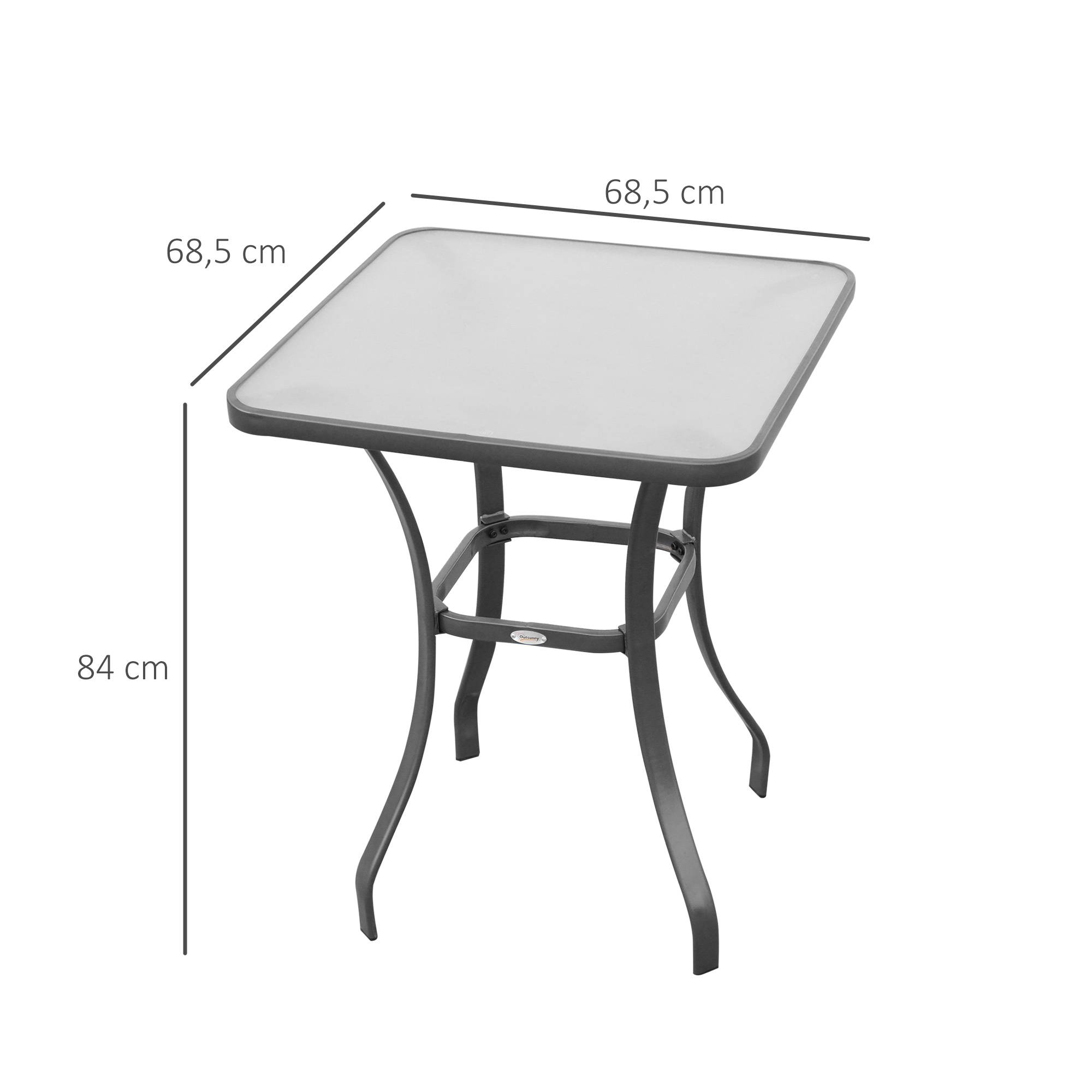 Table carrée Bistro de Jardin dim. 68L x 68l x 84H cm métal époxy Gris Plateau Verre trempé granité - Image 5