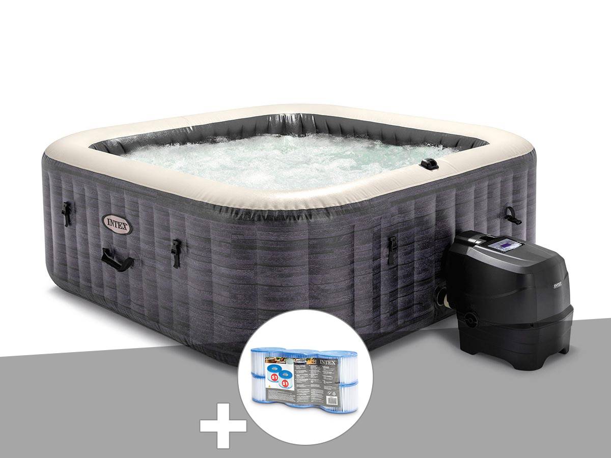 Kit spa gonflable Intex PureSpa Ardoise carré Bulles 6 places + 6 filtres - Imagen 1