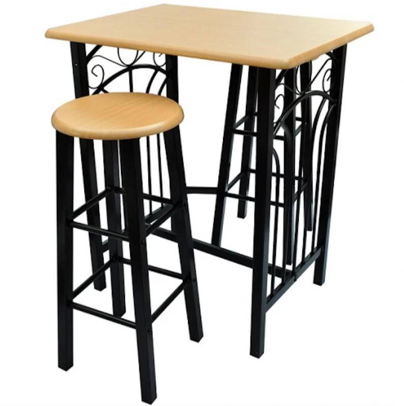 Helloshop26 - Lot de 2 tabourets de bar chaise avec table haute set bois acier design cuisine salon - Imagen 1