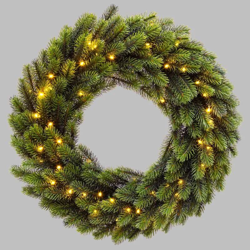 Lotti - Couronne sapin artificiel de Noël Lumineuse Prelit PE Verte ø60cm 80 LED Blanc Chaud Fixe IP44 à Piles - Lotti - Image 1