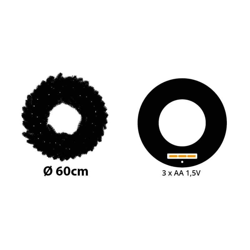 Lotti - Couronne sapin artificiel de Noël Lumineuse Prelit PE Verte ø60cm 80 LED Blanc Chaud Fixe IP44 à Piles - Lotti - Image 2