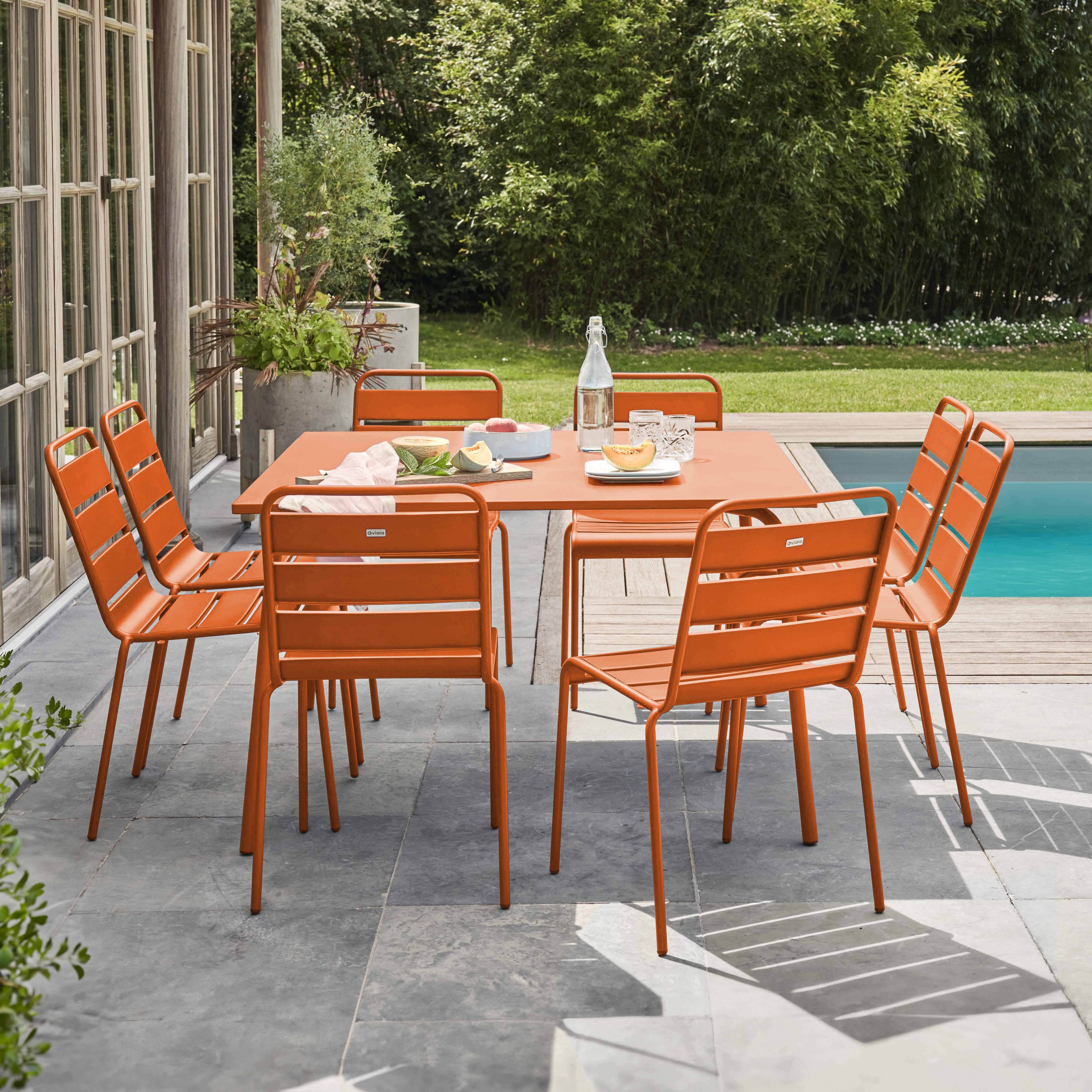 Oviala - Ensemble table de jardin et 8 chaises en métal orange Palavas - Oviala - Imagen 2