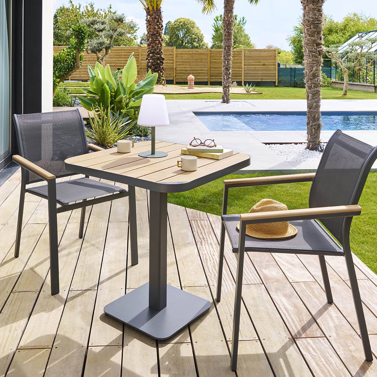 Hesperide - Table de jardin bistro "Tyla" acacia  & graphite en acier traité époxy - Hespéride - Imagen 1