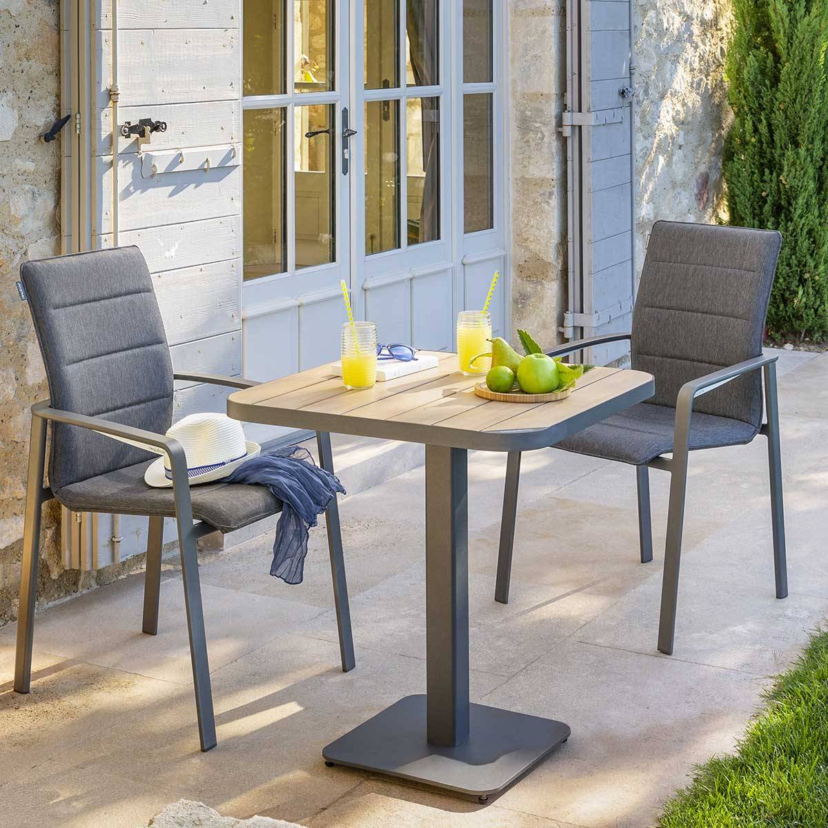 Hesperide - Table de jardin bistro "Tyla" acacia  & graphite en acier traité époxy - Hespéride - Imagen 6