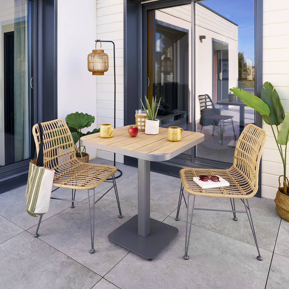 Hesperide - Table de jardin bistro "Tyla" acacia  & graphite en acier traité époxy - Hespéride - Imagen 7