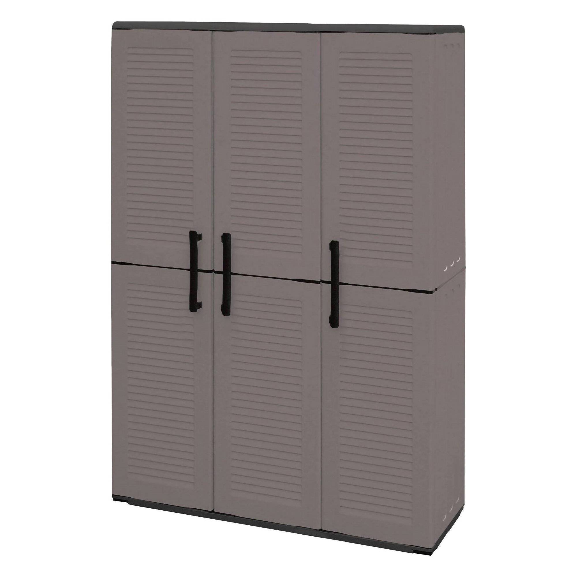 Dmora - Armoire d'extérieur Bilzen, Mobilier d'extérieur, Armoire de balcon polyvalente, 100% Made in Italy, Gris et Noir, Finition rayée, 102x37h163 cm - Imagen 4