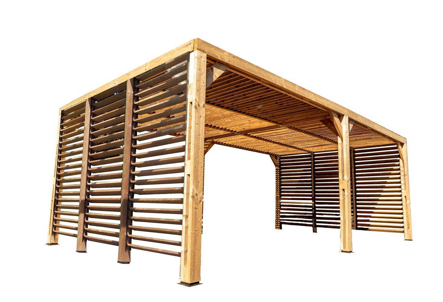 Habrita - Pergola grandes dimensions en bois - toit et 2 murs en ventelles mobiles - 341 x 614 cm Habrita - Imagen 1
