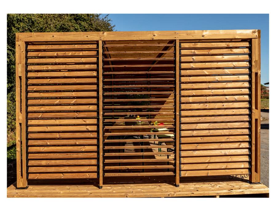 Habrita - Pergola grandes dimensions en bois - toit et 2 murs en ventelles mobiles - 341 x 614 cm Habrita - Imagen 4