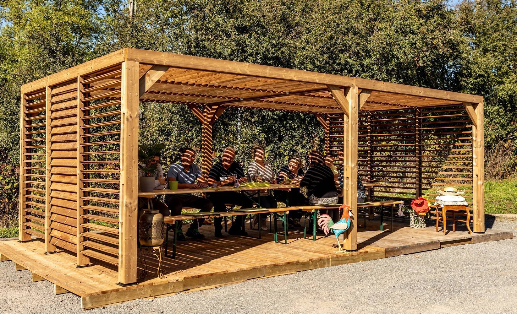 Habrita - Pergola grandes dimensions en bois - toit et 2 murs en ventelles mobiles - 341 x 614 cm Habrita - Imagen 2