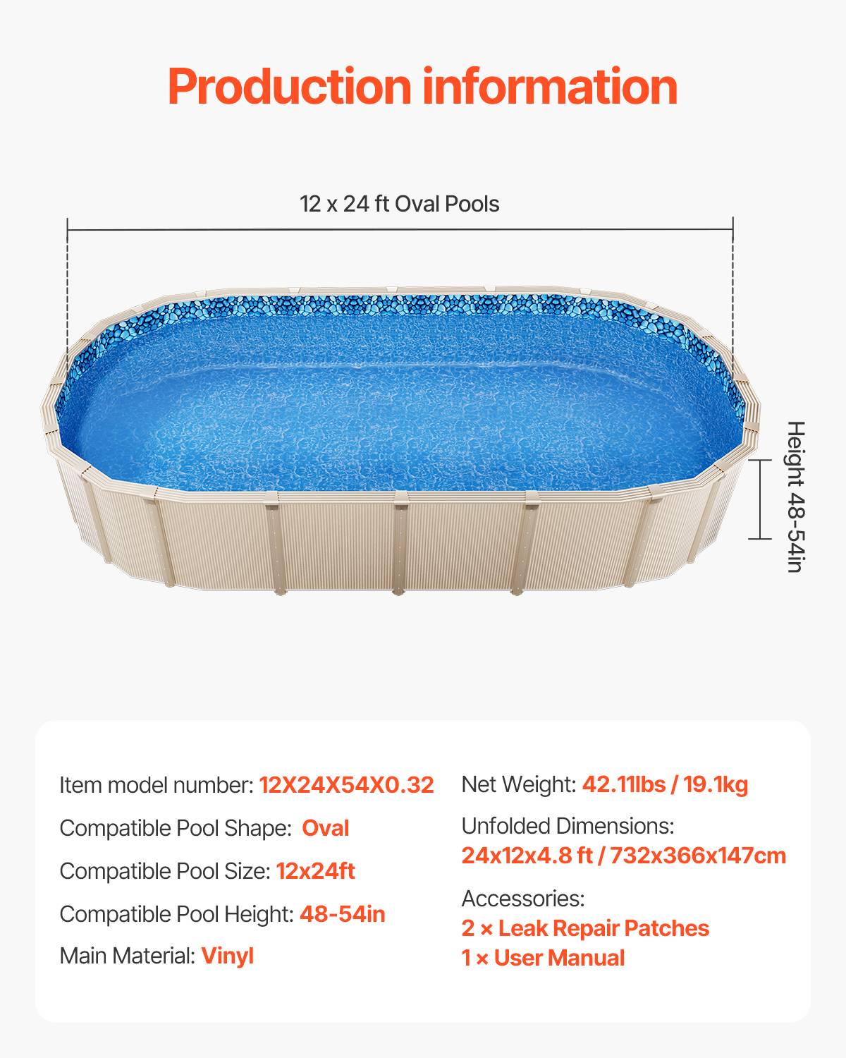 Vevor - VEVOR Revêtement de Piscine Ovale Doublure Style Chevauchement 732x366x147 cm - Image 7