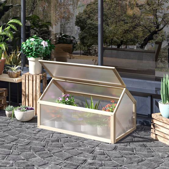 ComfortXL - Mini serre châssis bois pour semis croissance saine 90x52x49cm nature - ComfortXL Outdoor Living - Image 4