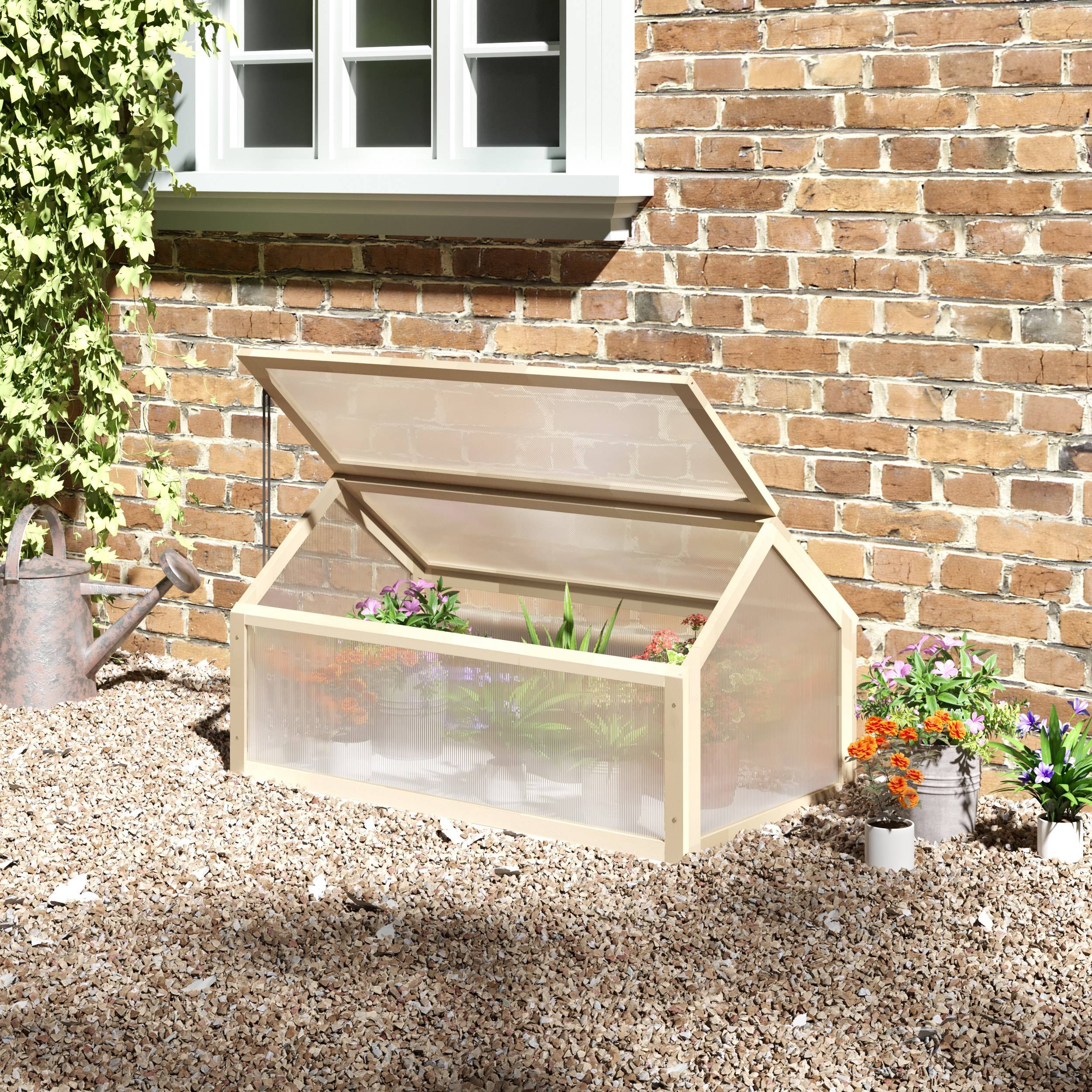 ComfortXL - Mini serre châssis bois pour semis croissance saine 90x52x49cm nature - ComfortXL Outdoor Living - Image 3