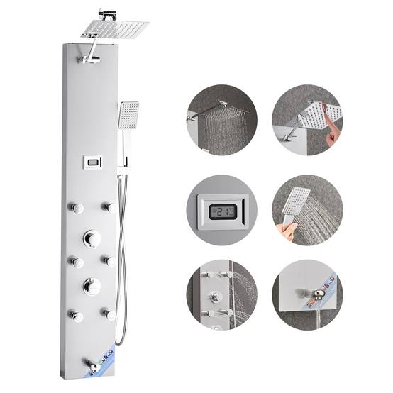 Vevor - VEVOR Colonne douche inox brossé 124cm pommeau pluie, robinet 4 fonctions, 6 jets + douchette. - Image 1