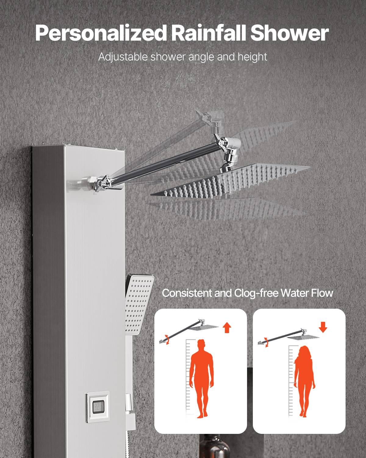 Vevor - VEVOR Colonne douche inox brossé 124cm pommeau pluie, robinet 4 fonctions, 6 jets + douchette. - Image 4