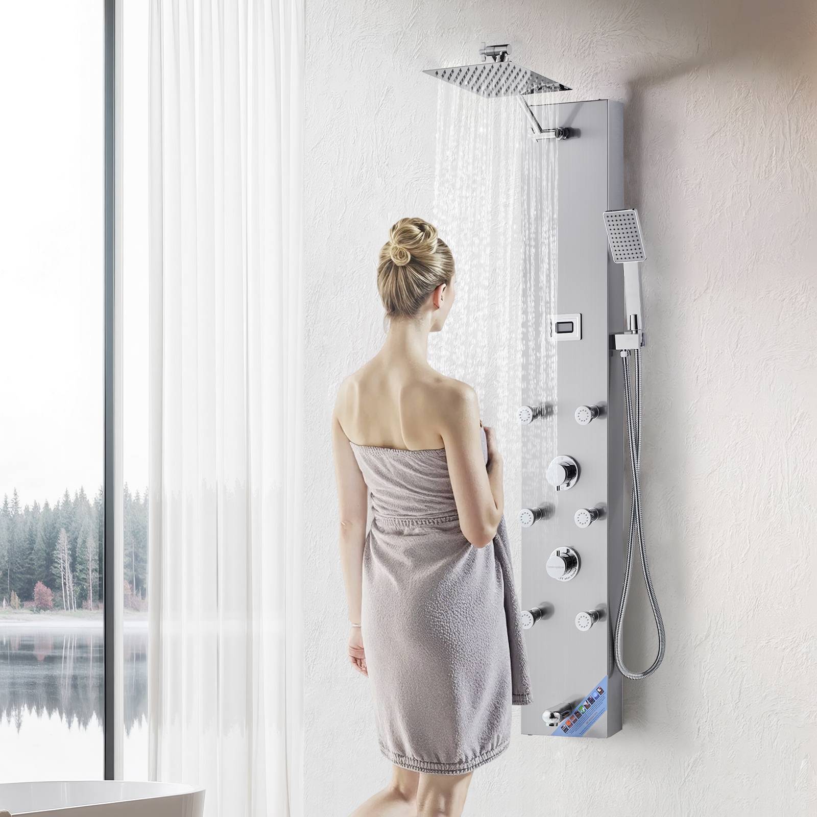 Vevor - VEVOR Colonne douche inox brossé 124cm pommeau pluie, robinet 4 fonctions, 6 jets + douchette. - Image 8