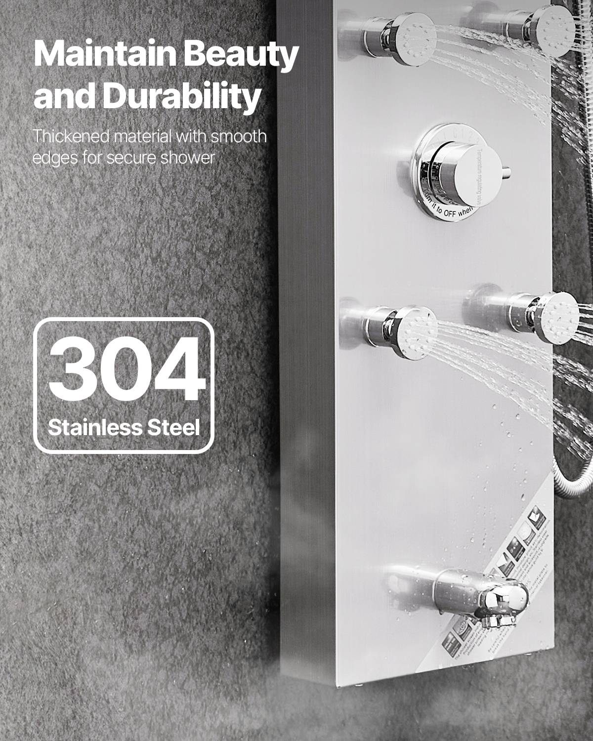 Vevor - VEVOR Colonne douche inox brossé 124cm pommeau pluie, robinet 4 fonctions, 6 jets + douchette. - Image 6