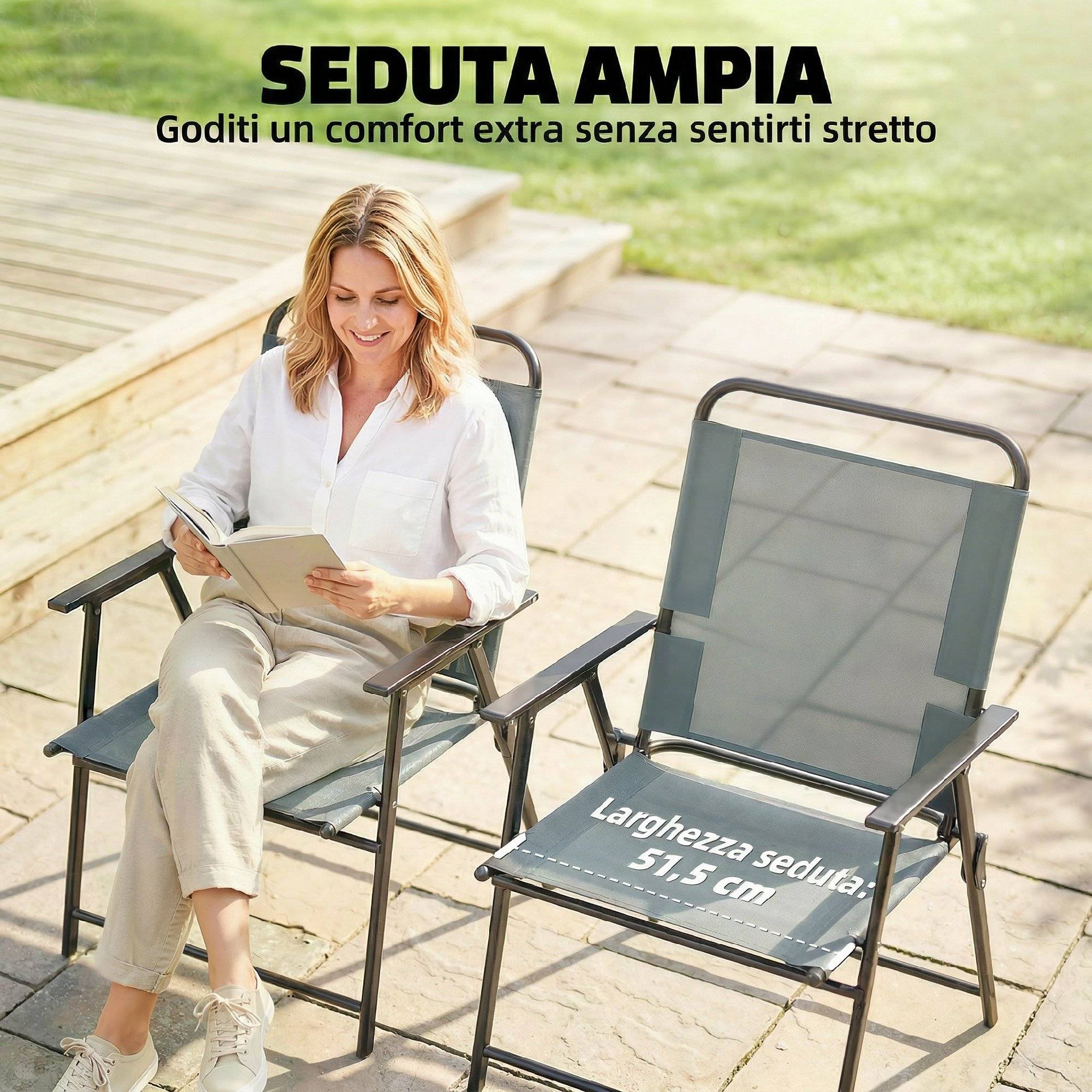 Chaises de jardin pliantes, lot de 2 chaises de camping avec assise en maille grise. - Image 7