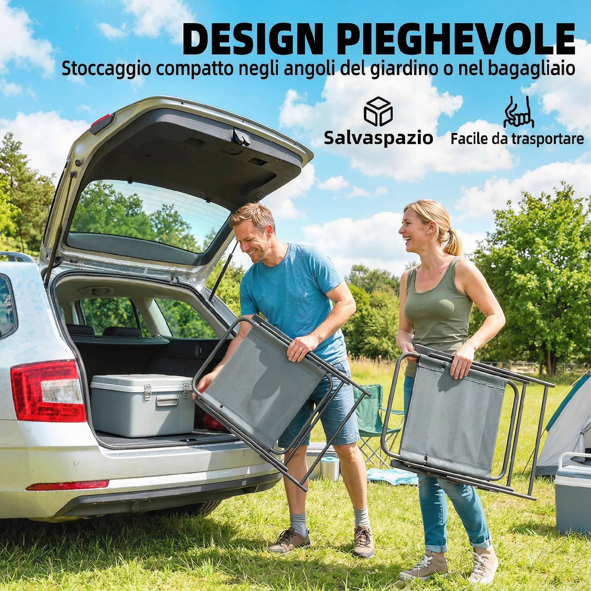Chaises de jardin pliantes, lot de 2 chaises de camping avec assise en maille grise. - Image 6