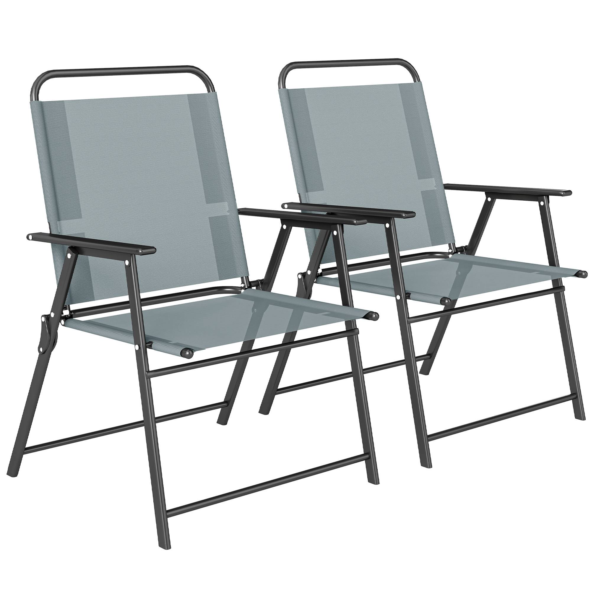 Chaises de jardin pliantes, lot de 2 chaises de camping avec assise en maille grise. - Image 1