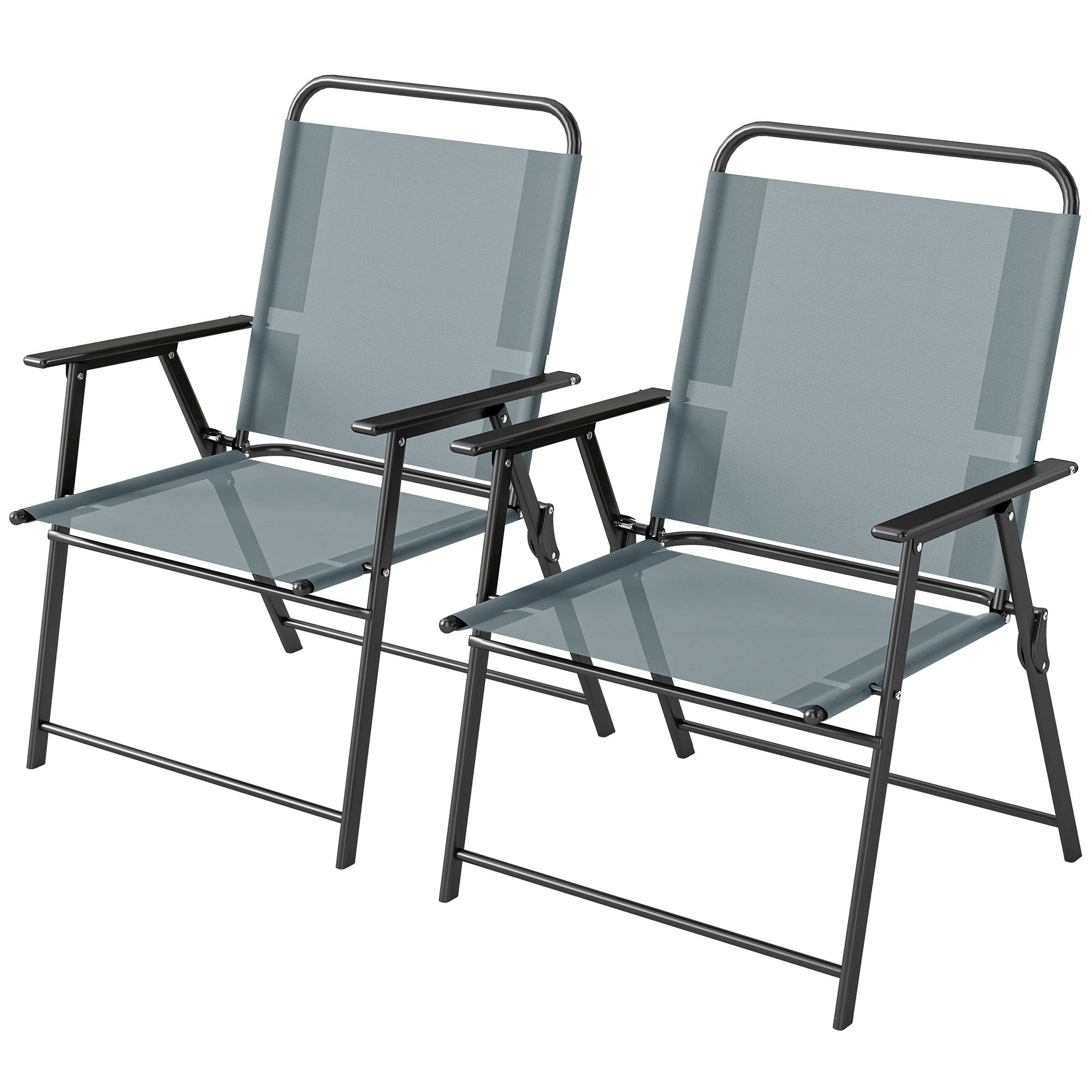 Chaises de jardin pliantes, lot de 2 chaises de camping avec assise en maille grise. - Image 2