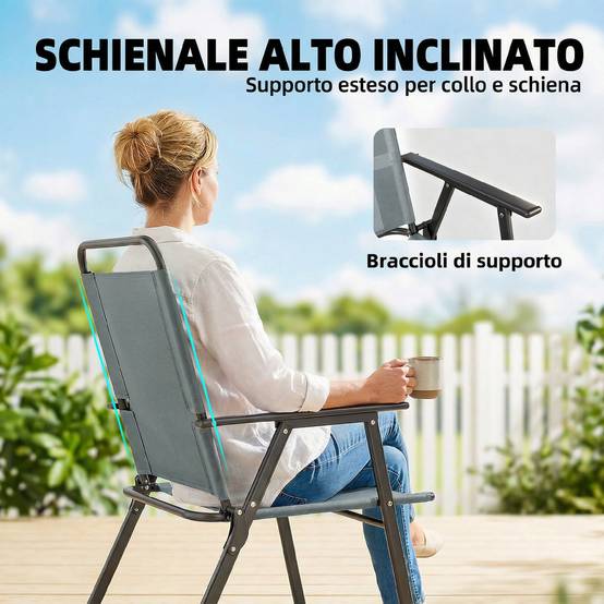 Chaises de jardin pliantes, lot de 2 chaises de camping avec assise en maille grise. - Image 8