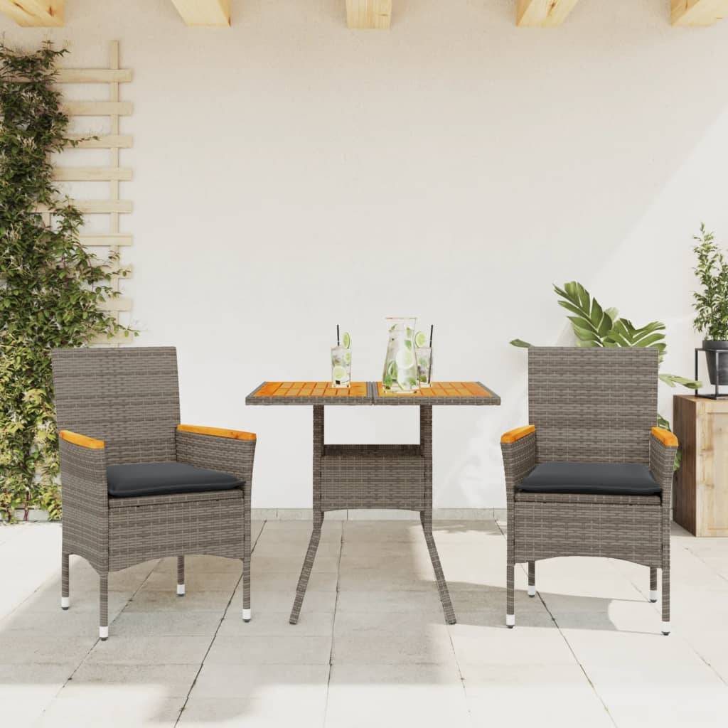 Maison Chic - Ensemble de 3 pcs table de jardin et chaises avec coussins - mobilier de jardin gris rotin acacia-JU2714 - Image 2
